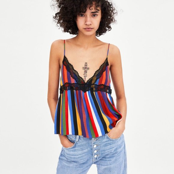 Zara Multicolour Stripe Camisole Tank Top - Picture 5 of 6